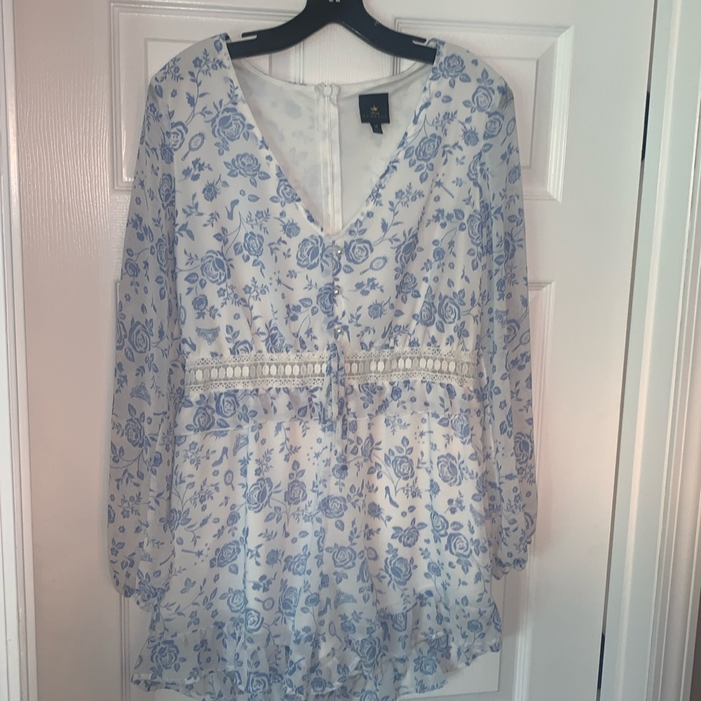 Floral Blue and White Jumpsuit